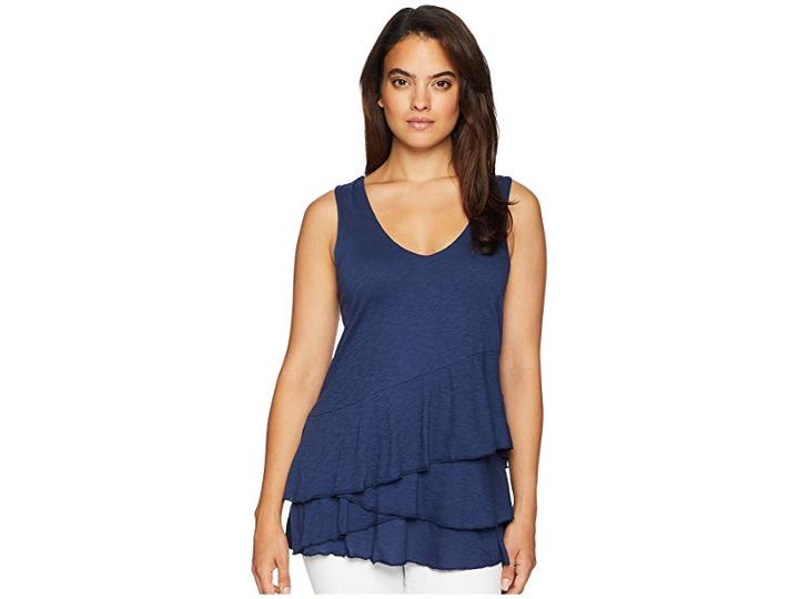 Mod-o-doc Featherweight Slub Jersey Tiered Ruffle Tank Top (new Navy) Women's Sleeveless