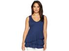 Mod-o-doc Featherweight Slub Jersey Tiered Ruffle Tank Top (new Navy) Women's Sleeveless