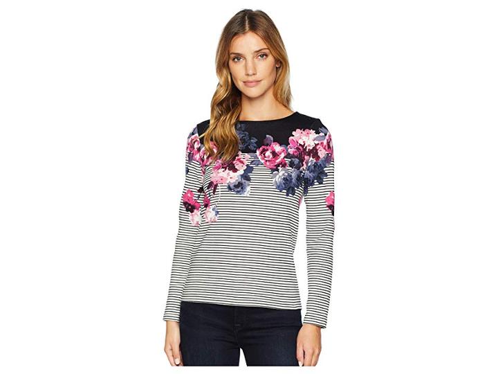 Joules Harbour Printed Jersey Top (black Winter Floral Border) Women's Clothing