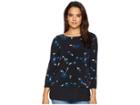 Ivanka Trump Long Sleeve Floral Top With Open Hem (painted Flower Black Multi) Women's Clothing
