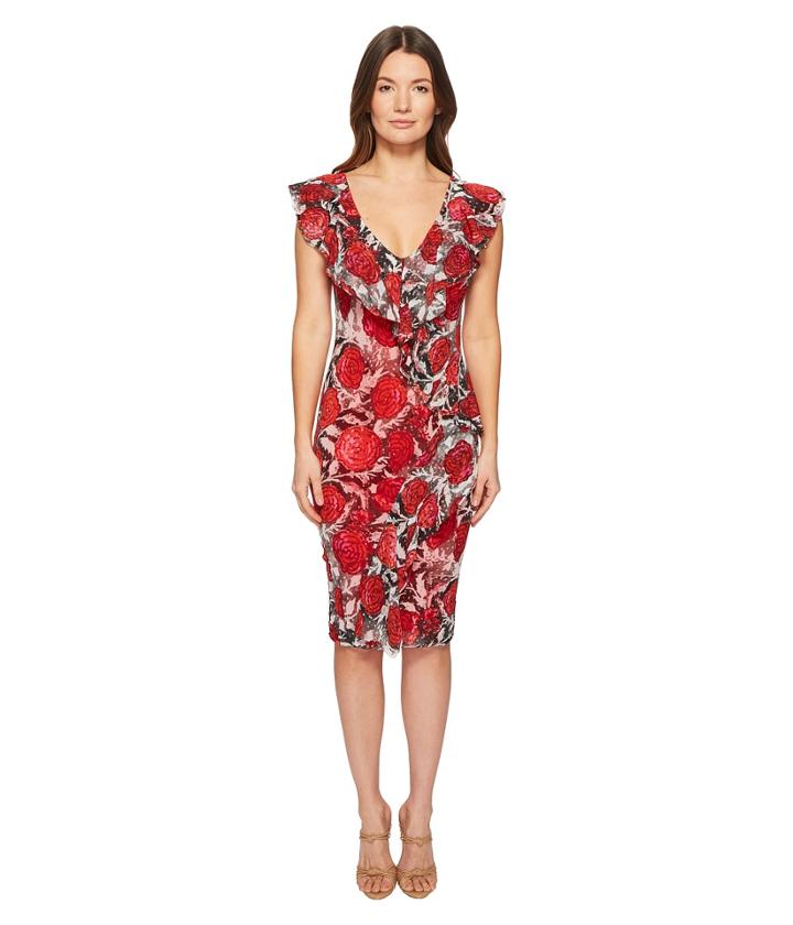 Fuzzi Sleeveless Ruffle Rose Printed Dress (nero) Women's Dress