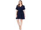 Nine West Panel Hem Dress W/ Overlap Bodice Elastic Waist (navy) Women's Dress