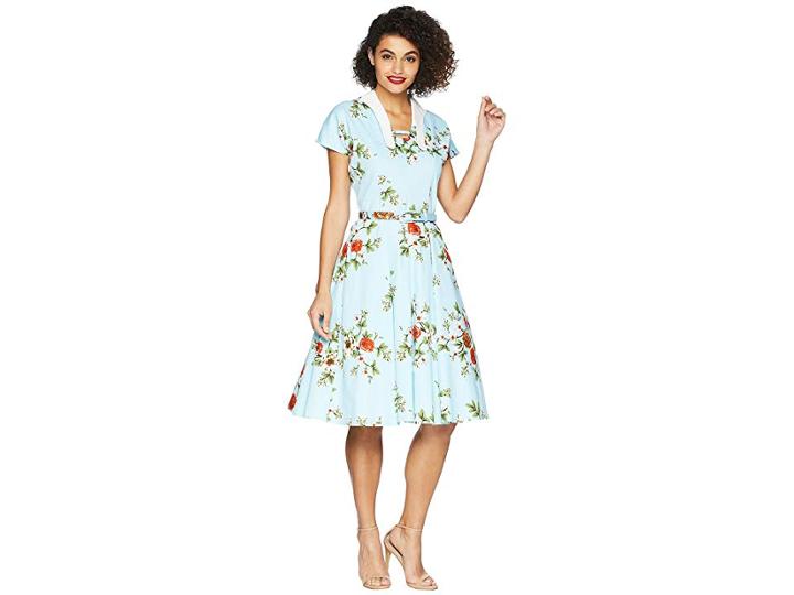 Unique Vintage Campbell Swing Dress (light Blue/floral) Women's Dress