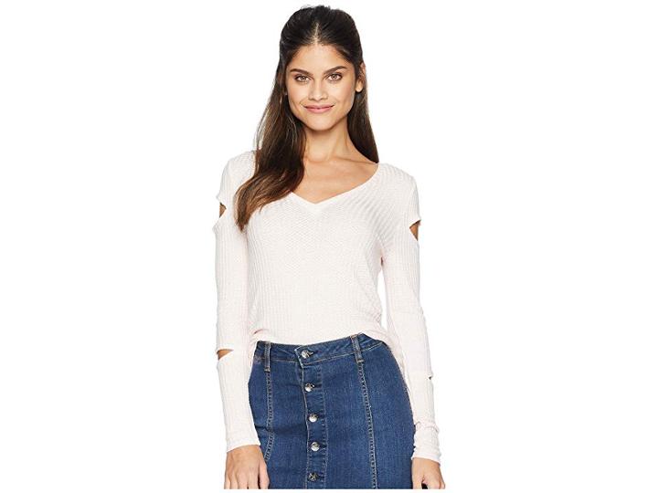 Chaser Thermal Vented Long Sleeve V-neck Shirttail Tee (pearl) Women's Long Sleeve Pullover