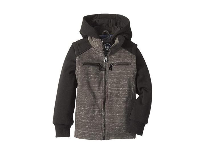 Urban Republic Kids Taylor Knit Melange W/ Fleece Sleeves Hoodie (little Kids/big Kids) (charcoal) Boy's Coat