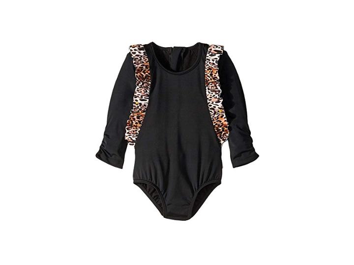 Seafolly Kids Into The Wild 3/4 Sleeve Tank One-piece (toddler/little Kids) (black) Girl's Swimsuits One Piece