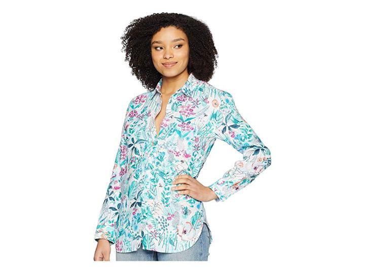 Joules Jeanne Printed Linen Shirt (bright White Secret Garden) Women's Clothing