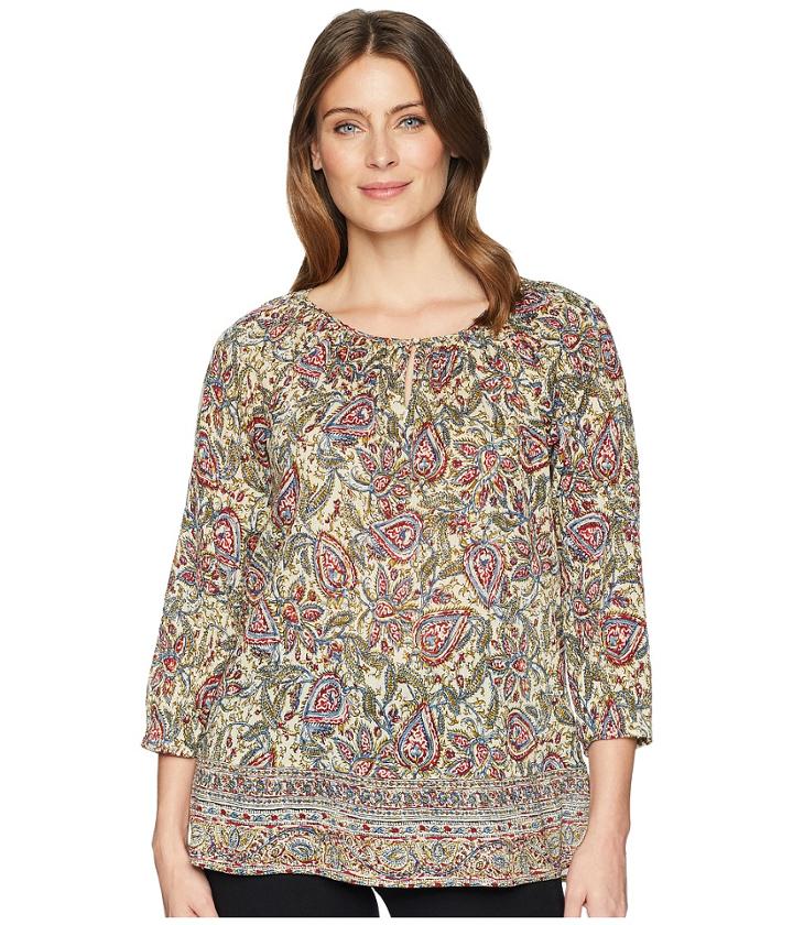 Chaps 3/4 Paisley Cotton Shirt (tan Multi) Women's Clothing