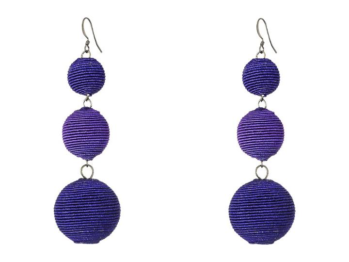 Kenneth Jay Lane Triple Graduated Navy Blue Thread Wrapped Balls Fishook Top Earrings (navy Blue) Earring