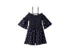 Maddie By Maddie Ziegler Smocked Romper With Ruffle Sleeve (big Kids) (navy/multi) Girl's Jumpsuit & Rompers One Piece