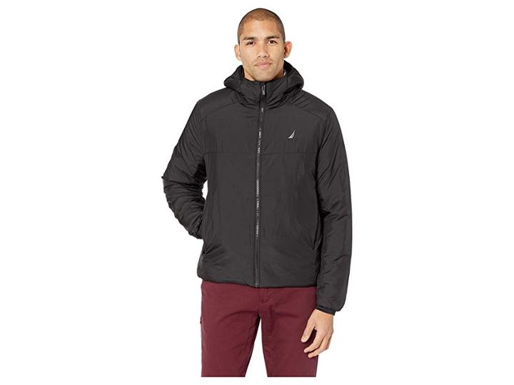 Nautica Trans-weight Hooded Wind And Water Resistant Shell (black) Men's Coat