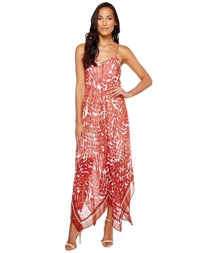 Taylor Fern Print Hanky Hem Midi Slip Dress (red Spice) Women's Dress