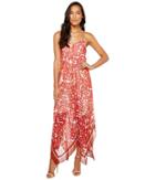 Taylor Fern Print Hanky Hem Midi Slip Dress (red Spice) Women's Dress
