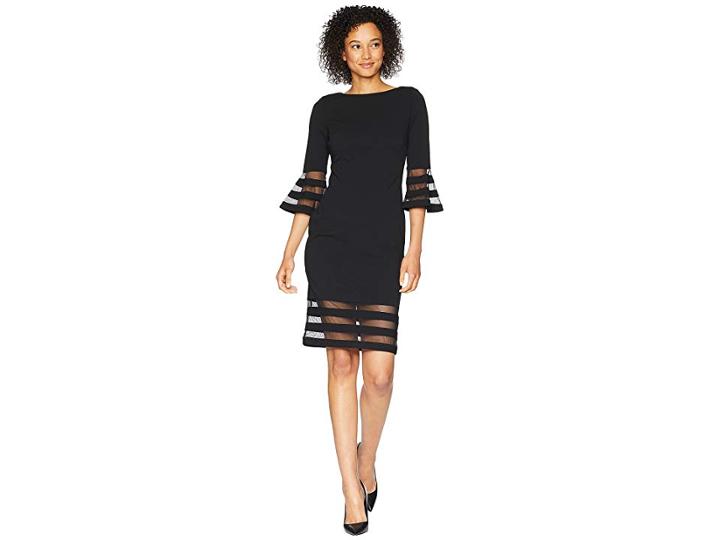 Calvin Klein Bell Sleeve Dress With Illusion Cd8c19mq (black) Women's Dress