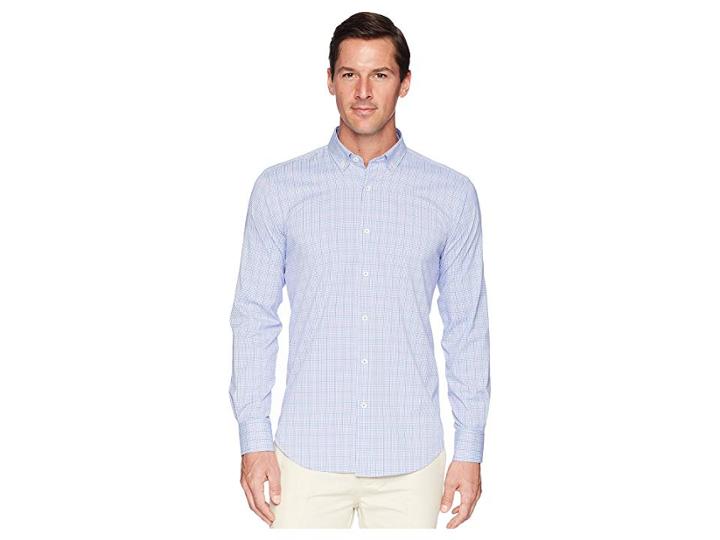 Bugatchi Long Sleeve Woven Shirt Shaped Fit (pink) Men's Clothing