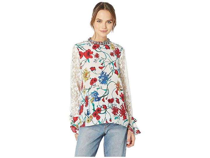 Juicy Couture Silk Wildflowers Mock Neck Top (angel/silk Wildflower) Women's Clothing