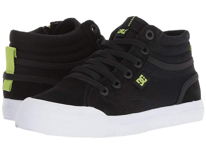 Dc Kids Evan Hi Zip (little Kid/big Kid) (black/lime) Boys Shoes