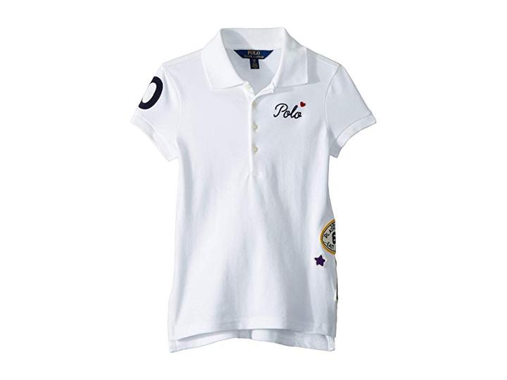 Polo Ralph Lauren Kids Patchwork Stretch Pique Polo (little Kids/big Kids) (white) Girl's Clothing