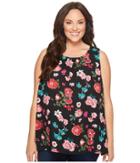 Vince Camuto Specialty Size Plus Size Sleeveless Floral Heirlooms Blouse (rich Black) Women's Blouse