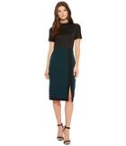 Adrianna Papell Scuba And Crepe Color Blocked Sheath (hunter/black) Women's Dress