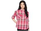 Lauren Ralph Lauren Petite Plaid Cotton Long Sleeve Shirt (red Multi) Women's Clothing