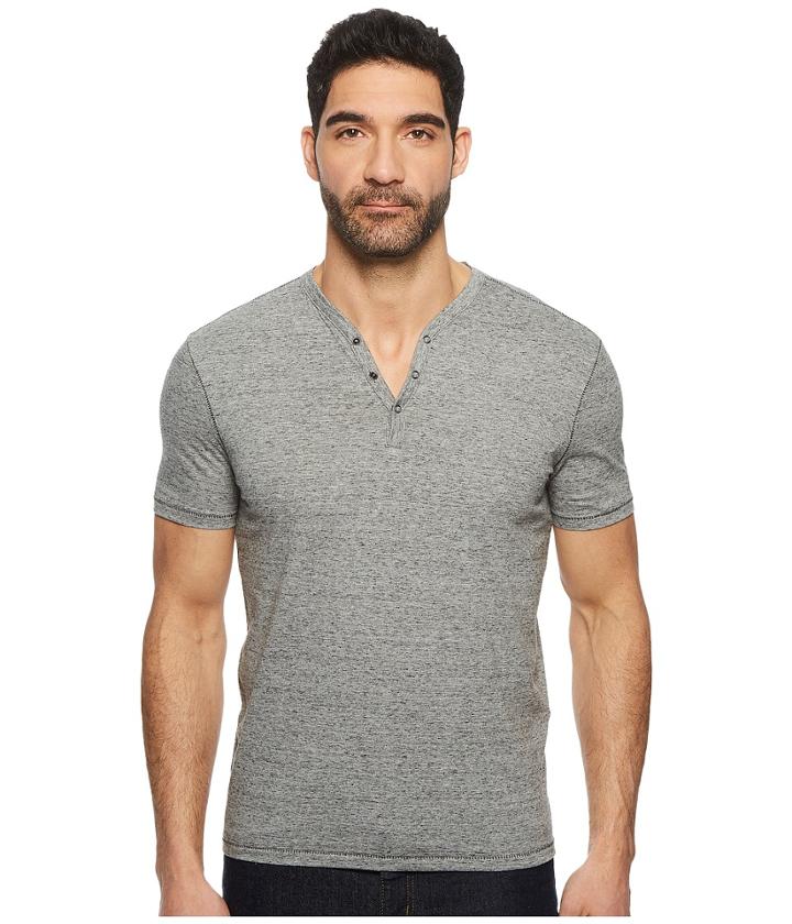 John Varvatos Star U.s.a. Short Sleeve Henley With Pick Stitch Detail K3593u1b (mercury Grey) Men's Clothing