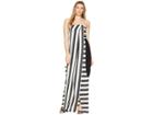 Halston Heritage Strapless Striped Tie Waist Detail Gown (black/cream Stripe) Women's Dress
