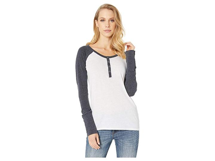 Chaser Blocked Jersey Henley Tee (white/ink) Women's T Shirt