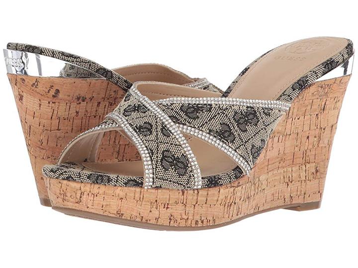 Guess Eleonora (beige/black Fabric) Women's Wedge Shoes