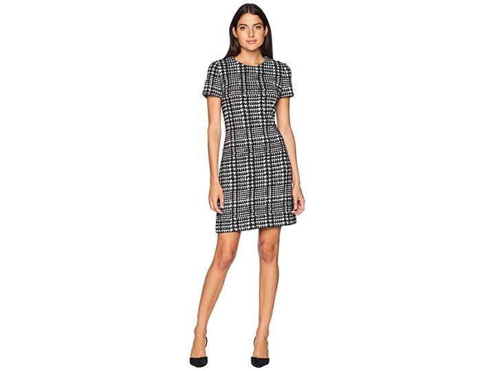 Calvin Klein Check Print Ponte Short Sleeve T-shirt Body Dress Cd8p58qq (black/cream) Women's Dress