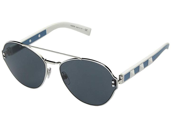 Valentino 0va2025 (silver/black/leather Azure/smoke Blue) Fashion Sunglasses