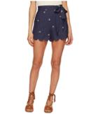 J.o.a. Embroidered Shorts With Scallop Hem (navy) Women's Shorts