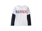 Tommy Hilfiger Kids Long Sleeve Crew Neck Shirt (big Kids) (white) Boy's Clothing