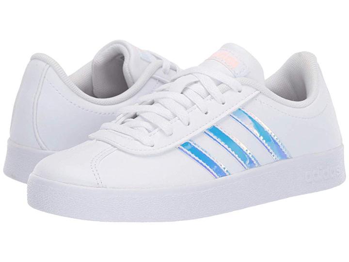 Adidas Kids Vl Court 2 (little Kid/big Kid) (footwear White/footwear White/clear Orange) Kids Shoes