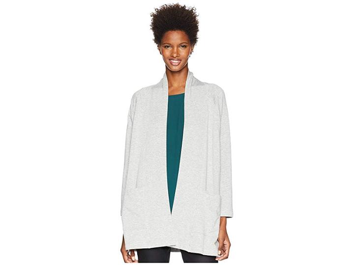 Eileen Fisher Tencel Organic Cotton Fleece Kimono Long Cardigan (dark Pearl) Women's Sweater