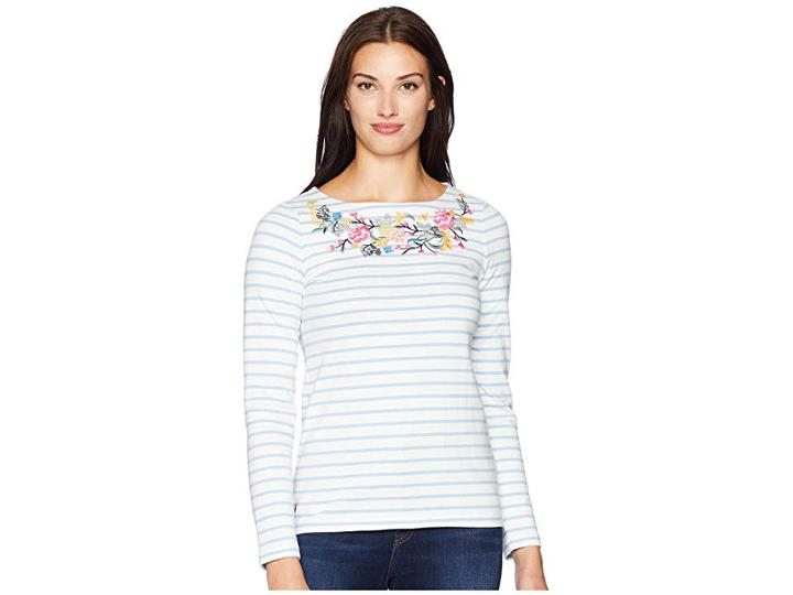 Joules Harbour Embroidered Jersey Top (light Blue Embroidered Stripe) Women's Clothing
