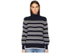 Rebecca Taylor Striped Turtleneck Pullover (navy Combo) Women's Long Sleeve Pullover