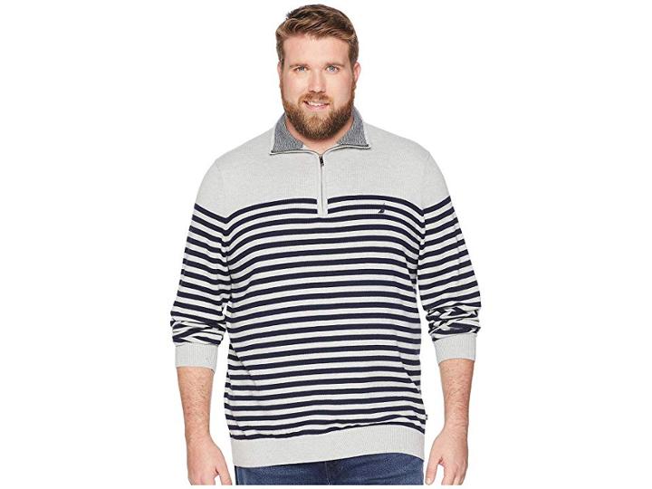Nautica Big & Tall Big Tall 1/2 Zip Mock Pullover (grey Heather) Men's Sweater