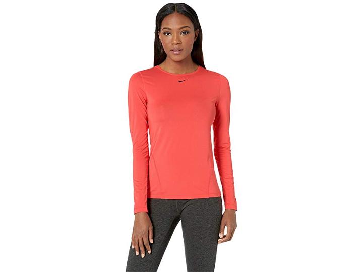 Nike Pro All Over Mesh Long Sleeve Top (ember Glow/black) Women's Clothing