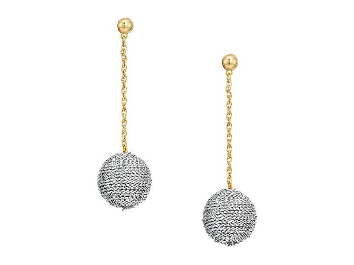 Kenneth Jay Lane Silver Thread Wrapped Ball On Gold Chain Drop Post Earrings (silver) Earring