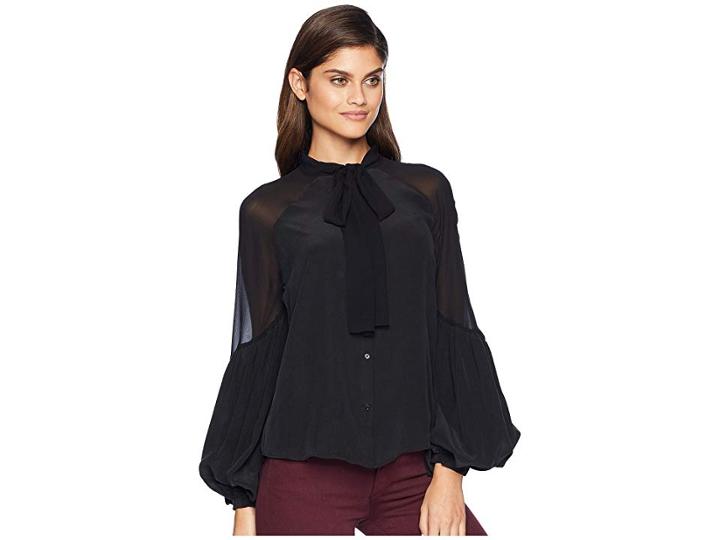 7 For All Mankind Bow Tie Blouson Top (jet Black) Women's Clothing