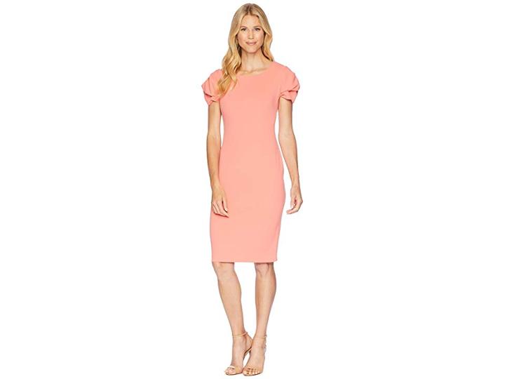 Calvin Klein Tulip Sleeve Sheath Dress Cd8c12pt (porcelain Rose) Women's Dress