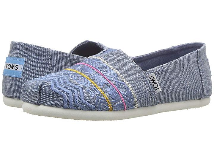 Toms Kids Alpargata (little Kid/big Kid) (blue Global Embroidery/chambray) Girl's Shoes