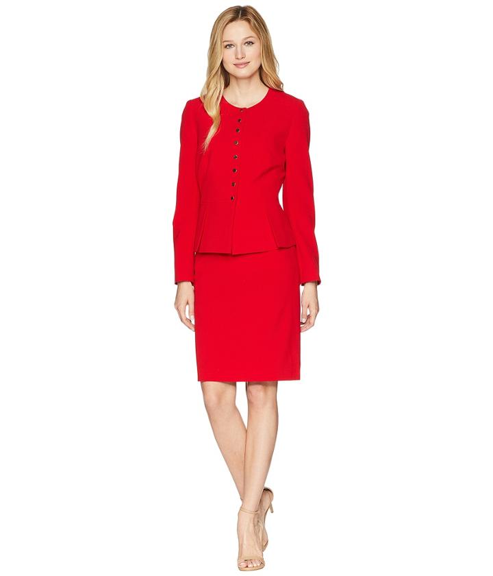 Tahari By Asl Bistretch Snap Closure Skirt Suit (tomato Red) Women's Suits Sets