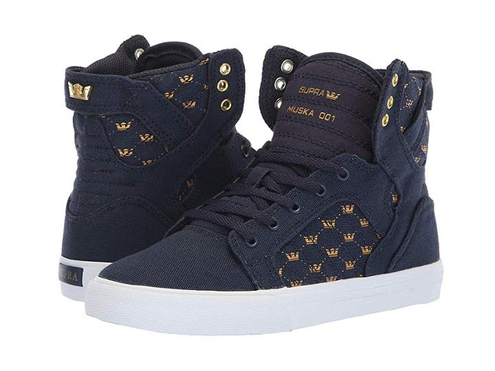 Supra Kids Skytop (little Kid/big Kid) (navy/gold Crown/white) Boys Shoes