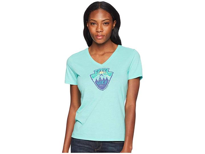 Life Is Good Take A Hike Cool Vee Tee (cool Aqua) Women's T Shirt