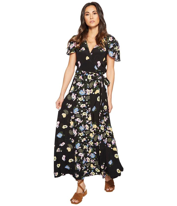 Free People Gorgeous Jess Wrap Dress (black Combo) Women's Dress