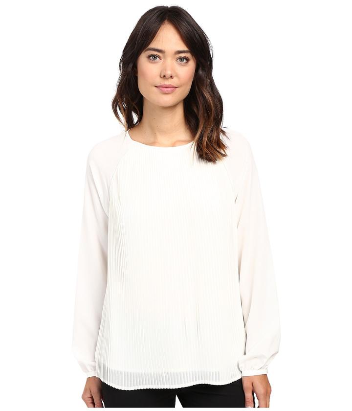 Calvin Klein All Over Pleated Blouse (soft White) Women's Blouse