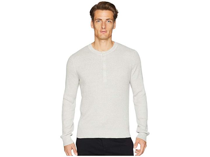 Vince Ribbed Henley (heather Fog) Men's Clothing