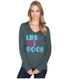 Life Is Good Life Is Good(r) Stripes Dot Long Sleeve Cool Vee (balsam Green) Women's Long Sleeve Pullover